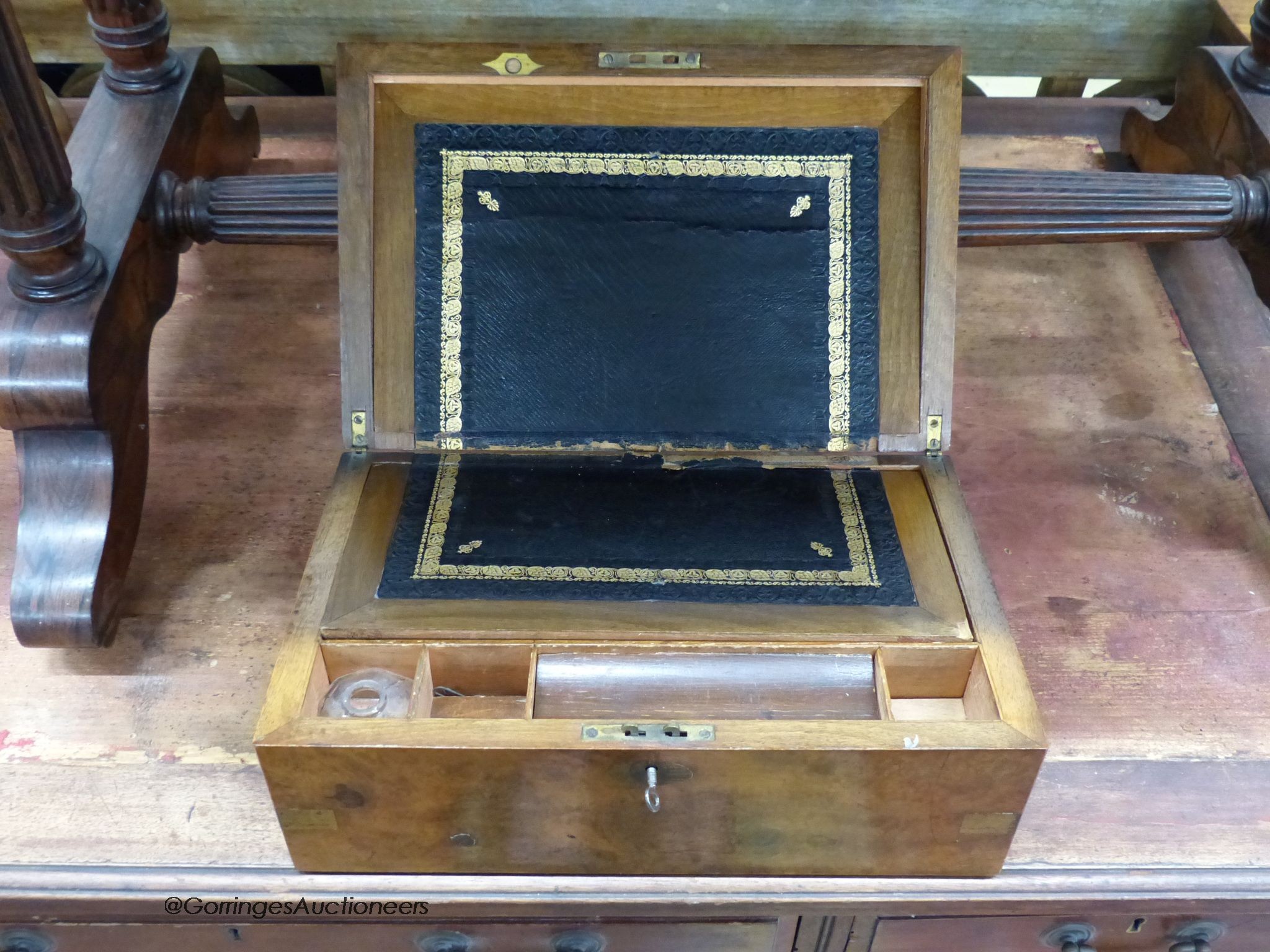 A Victorian walnut writing slope, width 35cm, height 15cm